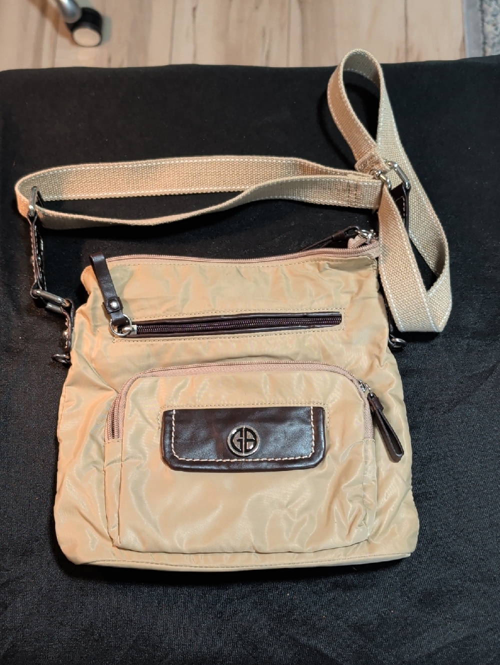 Giani Bernini Cream Nylon Adjustable Crossbody Purse